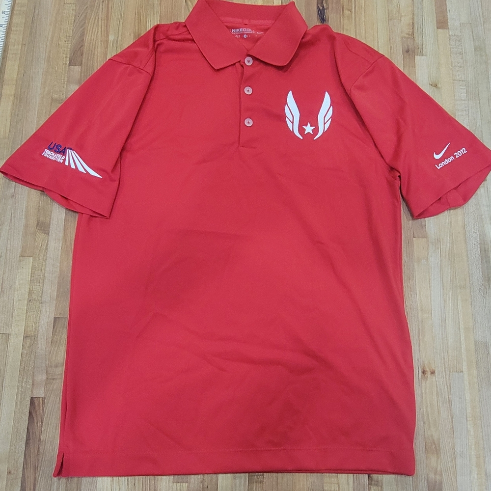 Nike Golf Dri-Fit Polo Shirt London Olympics 2012 Red Mens Size Med